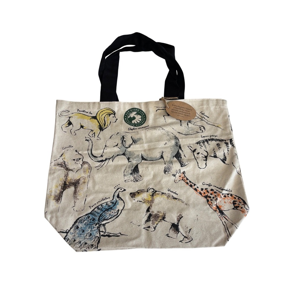 San Diego Zoo Wildlife Animal Shopper Tote Art Studio Company Cotton Bag